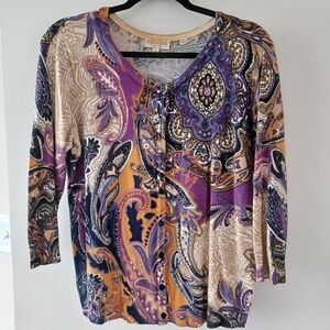 Joseph A Multicolor Paisley Sweater Cardigan (Size Petite L)